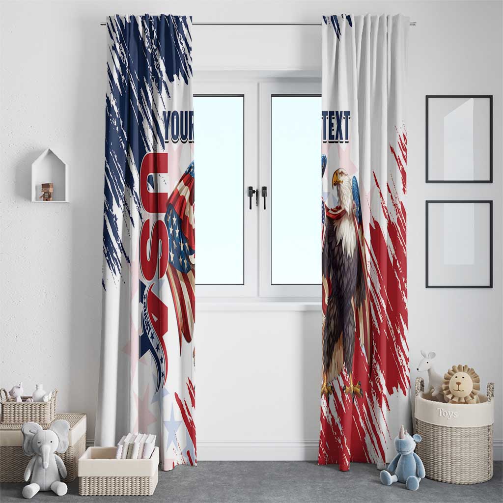 Custom USA Rugby Window Curtain Powerful Eagle Grunge Brush Style - White - Wonder Print Shop