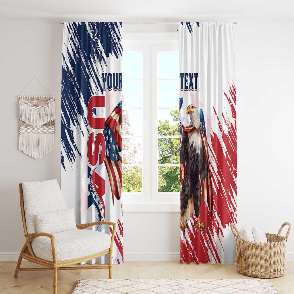 Custom USA Rugby Window Curtain Powerful Eagle Grunge Brush Style - White - Wonder Print Shop