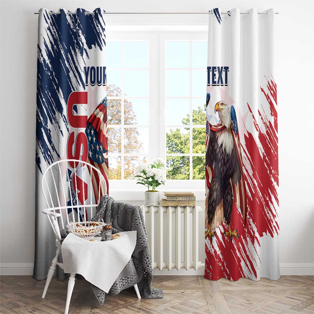Custom USA Rugby Window Curtain Powerful Eagle Grunge Brush Style - White - Wonder Print Shop