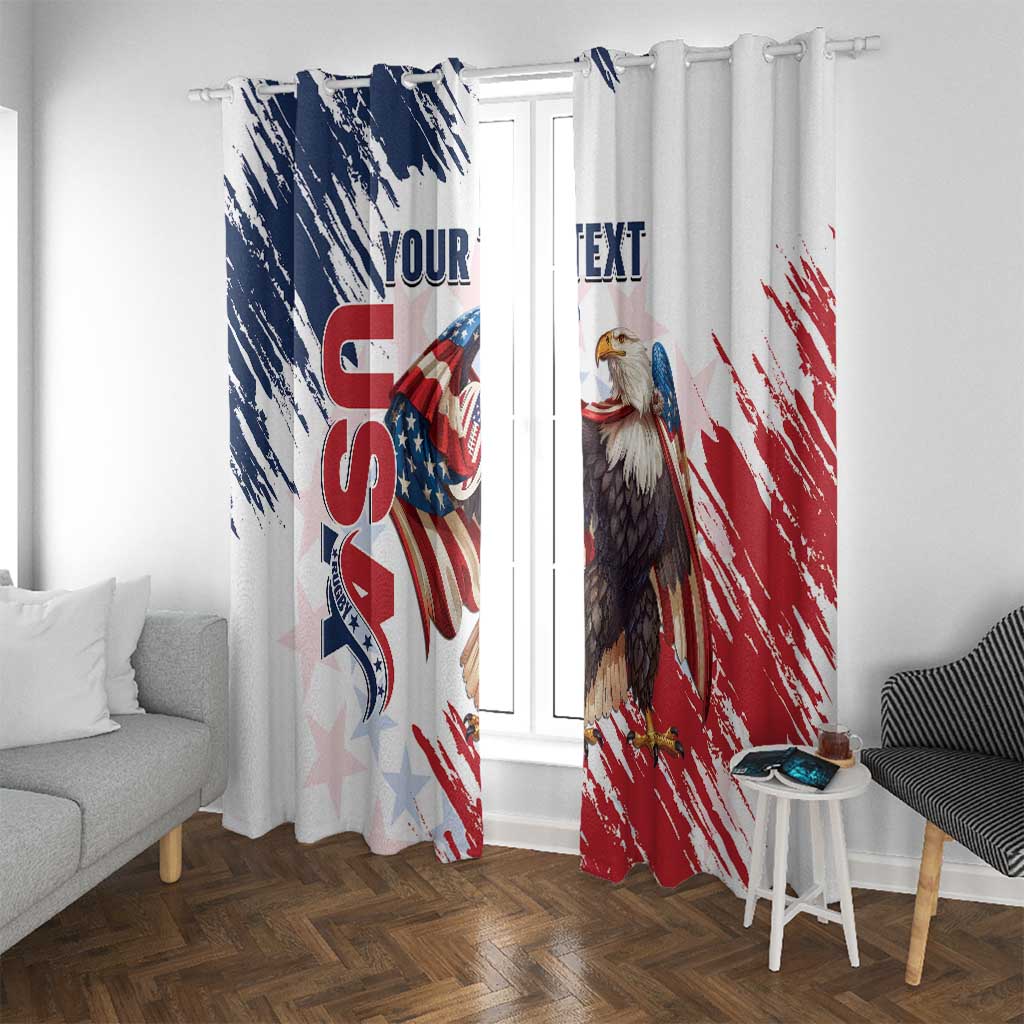 Custom USA Rugby Window Curtain Powerful Eagle Grunge Brush Style - White - Wonder Print Shop