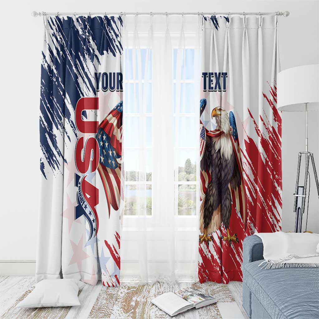 Custom USA Rugby Window Curtain Powerful Eagle Grunge Brush Style - White - Wonder Print Shop
