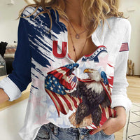 Custom USA Rugby Women Casual Shirt Powerful Eagle Grunge Brush Style - White - Wonder Print Shop