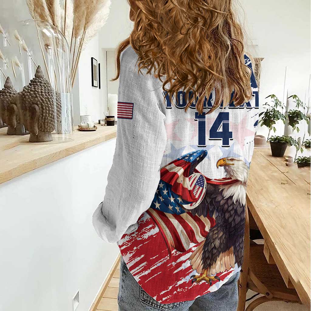 Custom USA Rugby Women Casual Shirt Powerful Eagle Grunge Brush Style - White - Wonder Print Shop