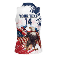 Custom USA Rugby Women Sleeveless Polo Shirt Powerful Eagle Grunge Brush Style - White - Wonder Print Shop