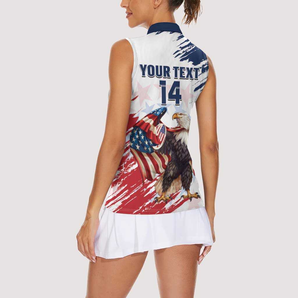 Custom USA Rugby Women Sleeveless Polo Shirt Powerful Eagle Grunge Brush Style - White - Wonder Print Shop