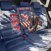 Custom USA Rugby Back Car Seat Cover Powerful Eagle Grunge Brush Style - Blue - Wonder Print Shop