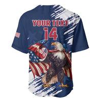 Custom USA Rugby Baseball Jersey Powerful Eagle Grunge Brush Style - Blue - Wonder Print Shop