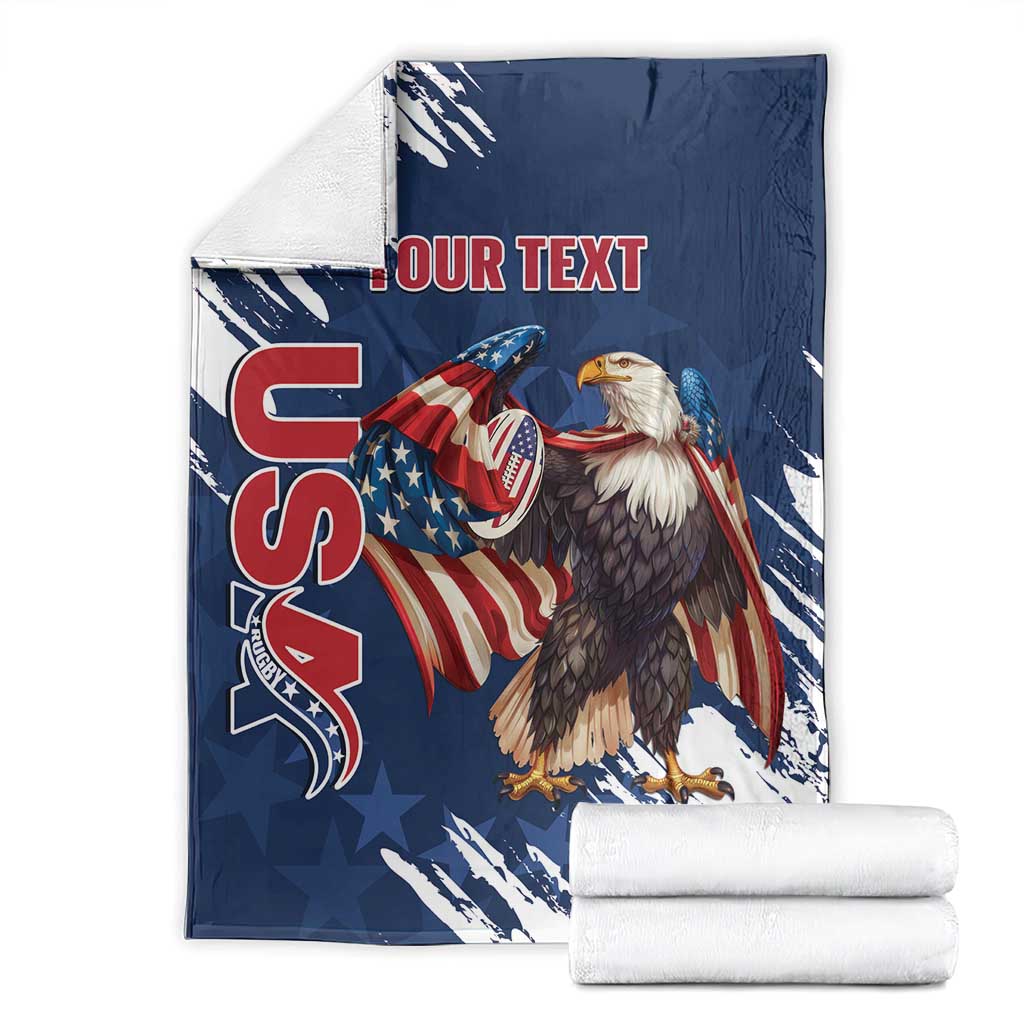 Custom USA Rugby Blanket Powerful Eagle Grunge Brush Style - Blue