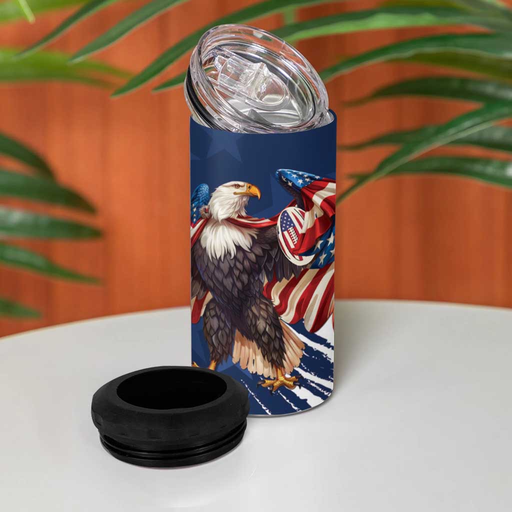 USA Rugby 4 in 1 Can Cooler Tumbler Powerful Eagle Grunge Brush Style - Blue - Wonder Print Shop