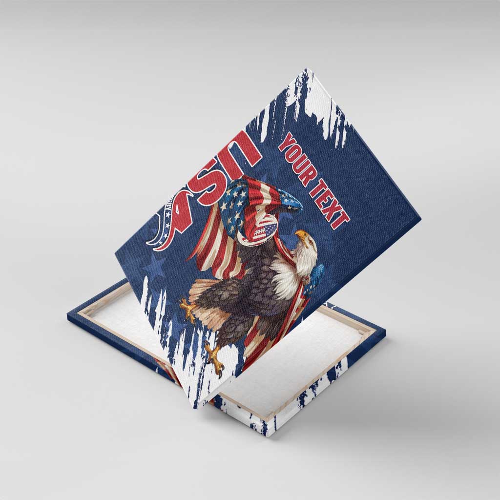 Custom USA Rugby Canvas Wall Art Powerful Eagle Grunge Brush Style - Blue - Wonder Print Shop