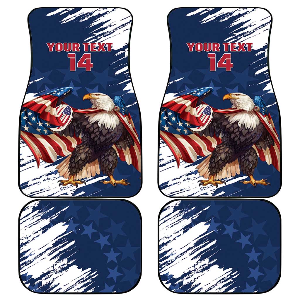 Custom USA Rugby Car Mats Powerful Eagle Grunge Brush Style - Blue - Wonder Print Shop