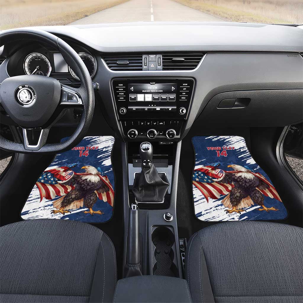 Custom USA Rugby Car Mats Powerful Eagle Grunge Brush Style - Blue - Wonder Print Shop