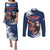 Custom USA Rugby Couples Matching Puletasi and Long Sleeve Button Shirt Powerful Eagle Grunge Brush Style - Blue - Wonder Print Shop
