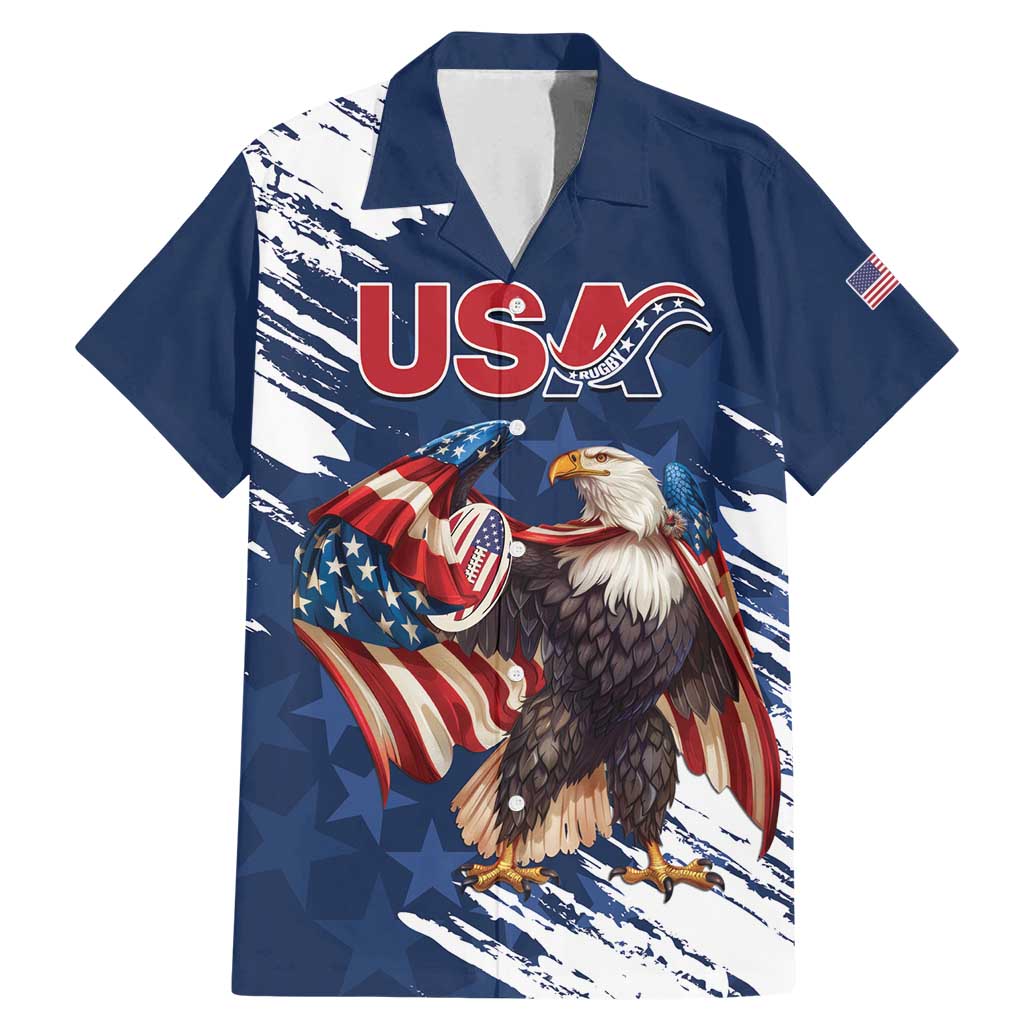 Custom USA Rugby Family Matching Mermaid Dress and Hawaiian Shirt Powerful Eagle Grunge Brush Style - Blue - Wonder Print Shop