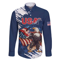 Custom USA Rugby Family Matching Off Shoulder Maxi Dress and Hawaiian Shirt Powerful Eagle Grunge Brush Style - Blue - Wonder Print Shop