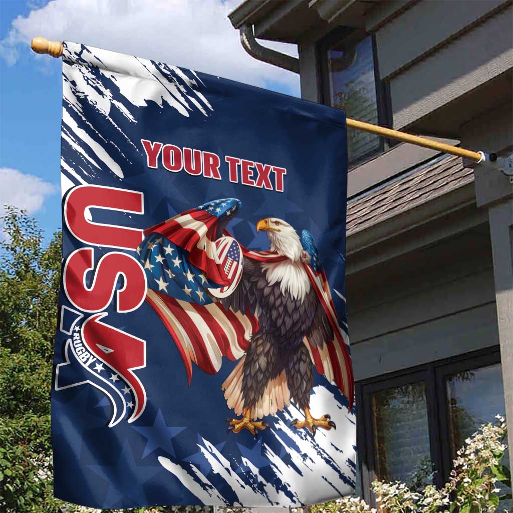 Custom USA Rugby Garden Flag Powerful Eagle Grunge Brush Style - Blue - Wonder Print Shop