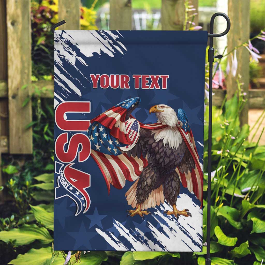 Custom USA Rugby Garden Flag Powerful Eagle Grunge Brush Style - Blue - Wonder Print Shop
