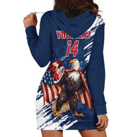 Custom USA Rugby Hoodie Dress Powerful Eagle Grunge Brush Style - Blue - Wonder Print Shop