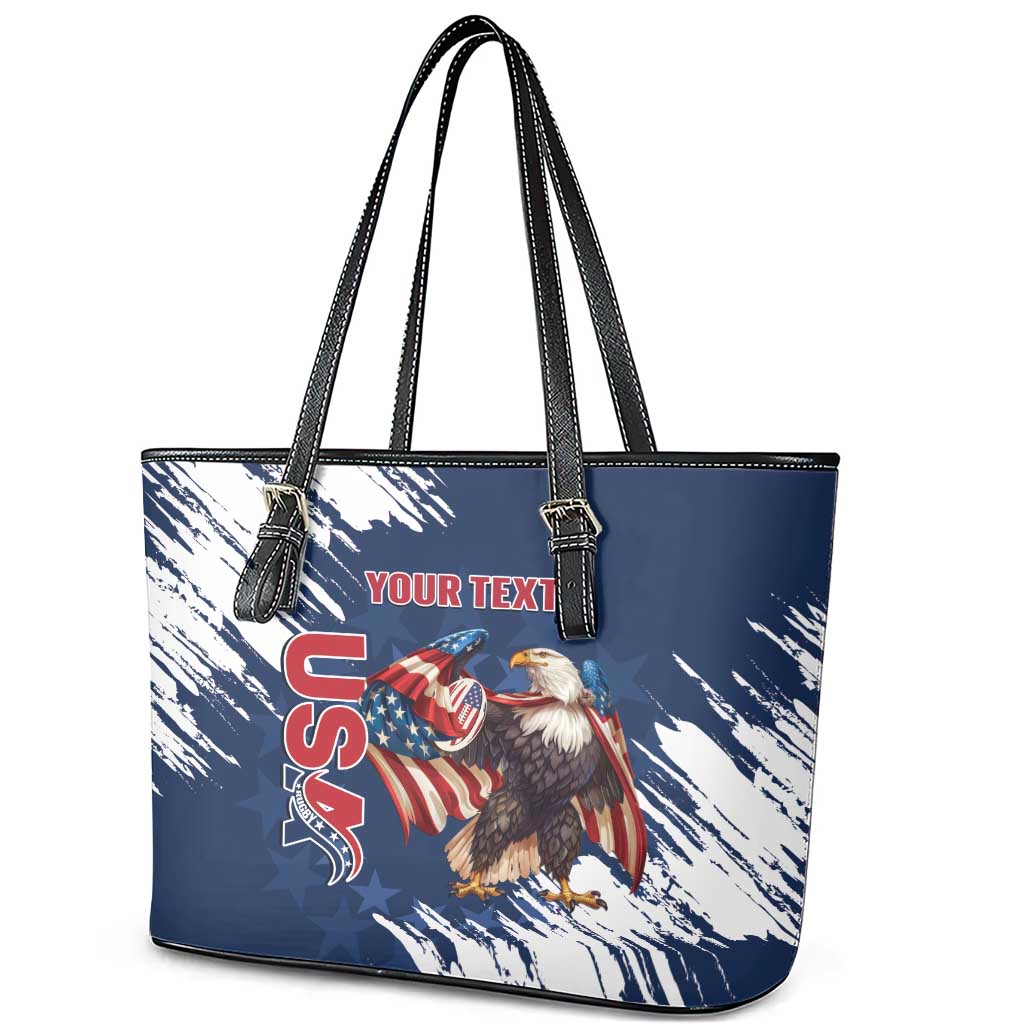 Custom USA Rugby Leather Tote Bag Powerful Eagle Grunge Brush Style - Blue - Wonder Print Shop