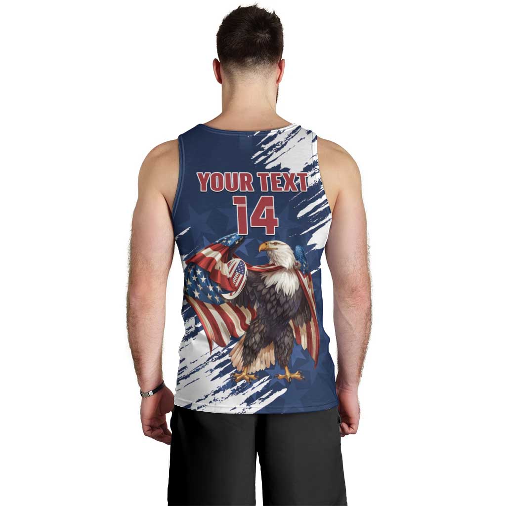 Custom USA Rugby Men Tank Top Powerful Eagle Grunge Brush Style - Blue - Wonder Print Shop