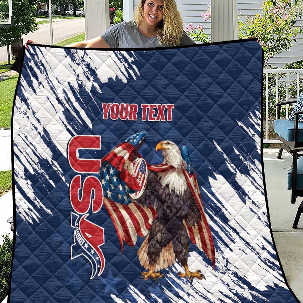 Custom USA Rugby Quilt Powerful Eagle Grunge Brush Style - Blue - Wonder Print Shop