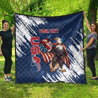 Custom USA Rugby Quilt Powerful Eagle Grunge Brush Style - Blue - Wonder Print Shop