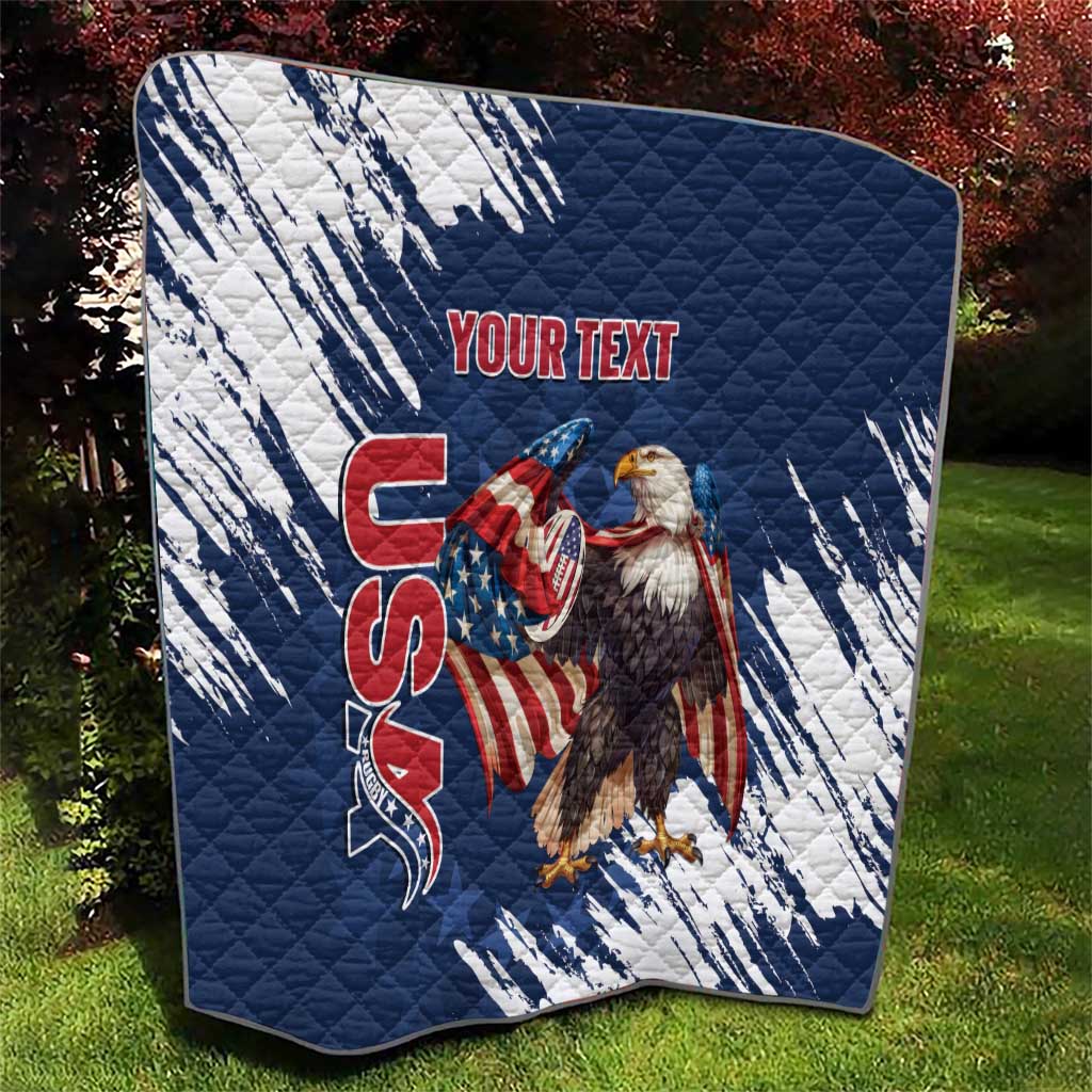 Custom USA Rugby Quilt Powerful Eagle Grunge Brush Style - Blue - Wonder Print Shop