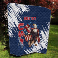 Custom USA Rugby Quilt Powerful Eagle Grunge Brush Style - Blue - Wonder Print Shop