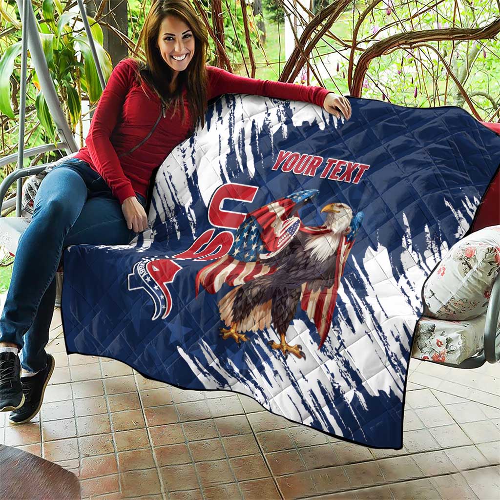 Custom USA Rugby Quilt Powerful Eagle Grunge Brush Style - Blue - Wonder Print Shop