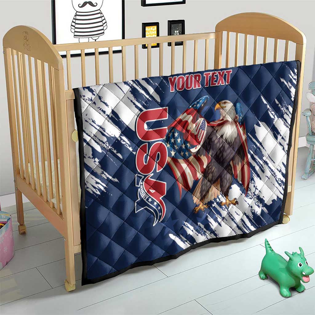 Custom USA Rugby Quilt Powerful Eagle Grunge Brush Style - Blue - Wonder Print Shop