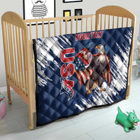 Custom USA Rugby Quilt Powerful Eagle Grunge Brush Style - Blue - Wonder Print Shop