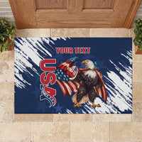 Custom USA Rugby Rubber Doormat Powerful Eagle Grunge Brush Style - Blue - Wonder Print Shop