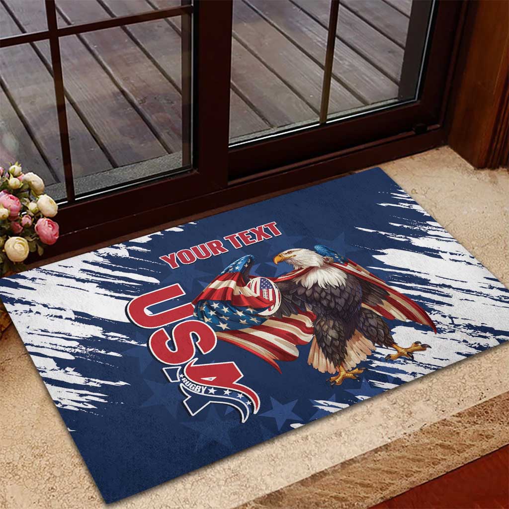 Custom USA Rugby Rubber Doormat Powerful Eagle Grunge Brush Style - Blue - Wonder Print Shop