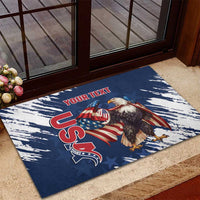 Custom USA Rugby Rubber Doormat Powerful Eagle Grunge Brush Style - Blue - Wonder Print Shop