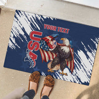 Custom USA Rugby Rubber Doormat Powerful Eagle Grunge Brush Style - Blue - Wonder Print Shop