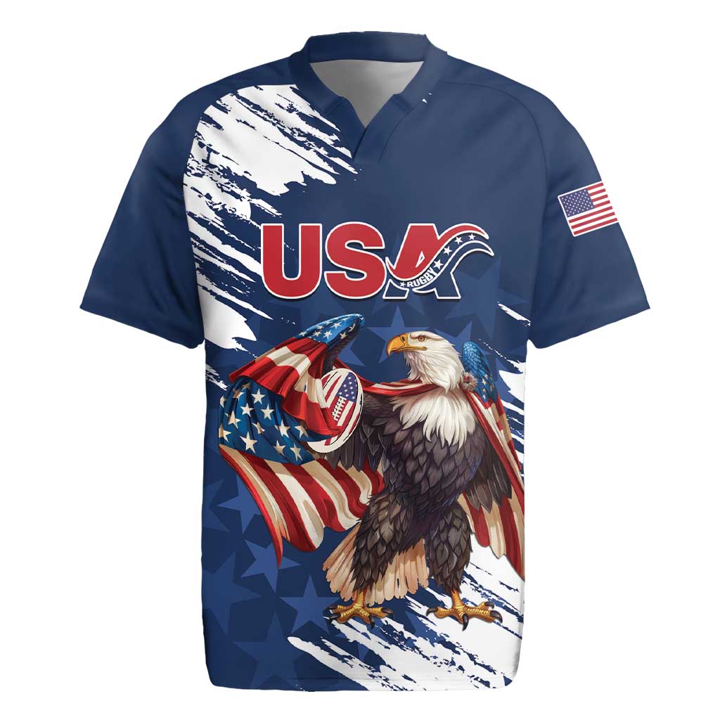 Custom USA Rugby Rugby Jersey Powerful Eagle Grunge Brush Style - Blue - Wonder Print Shop