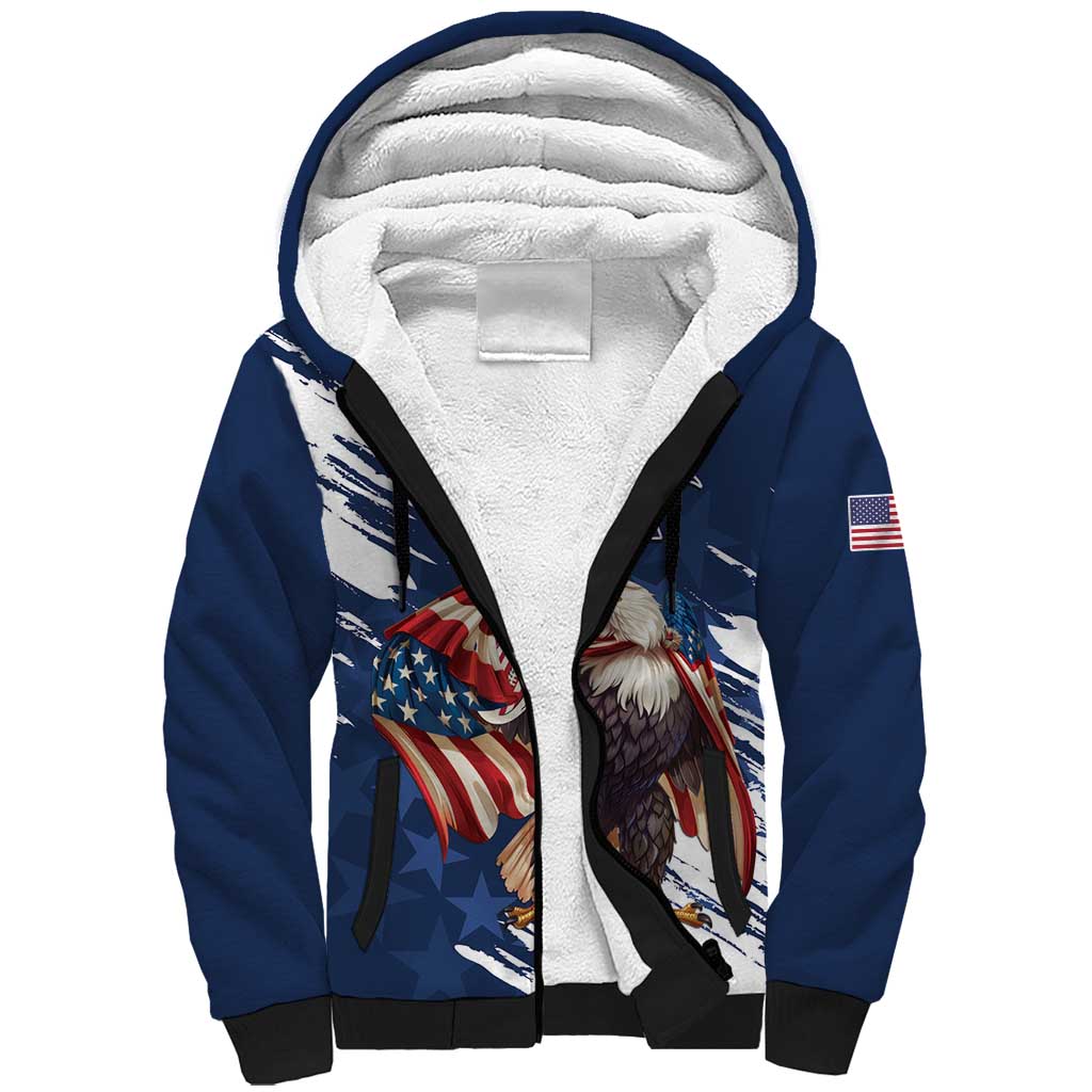 Custom USA Rugby Sherpa Hoodie Powerful Eagle Grunge Brush Style - Blue - Wonder Print Shop