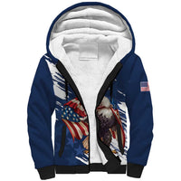 Custom USA Rugby Sherpa Hoodie Powerful Eagle Grunge Brush Style - Blue - Wonder Print Shop