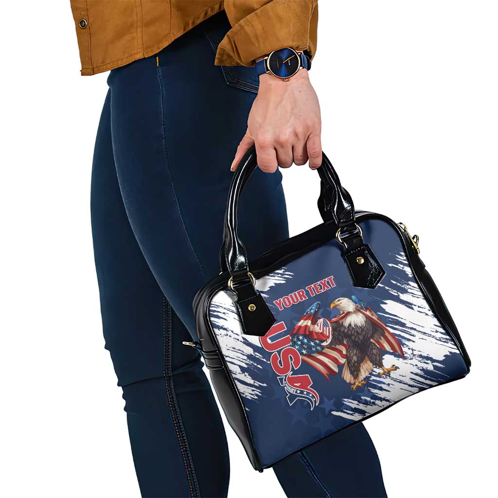 Custom USA Rugby Shoulder Handbag Powerful Eagle Grunge Brush Style - Blue