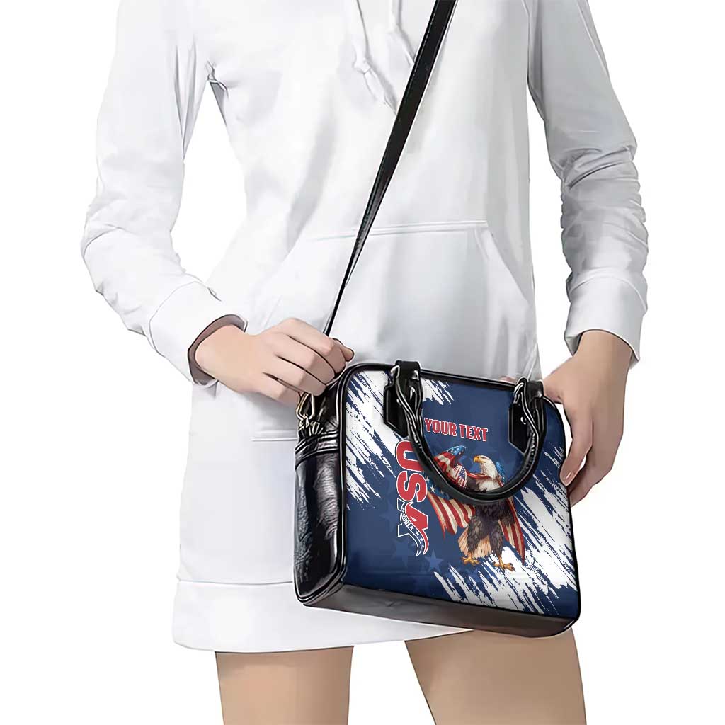 Custom USA Rugby Shoulder Handbag Powerful Eagle Grunge Brush Style - Blue