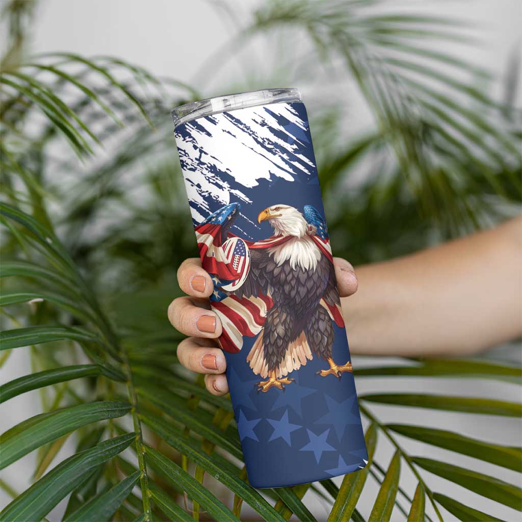 USA Rugby Skinny Tumbler Powerful Eagle Grunge Brush Style - Blue - Wonder Print Shop
