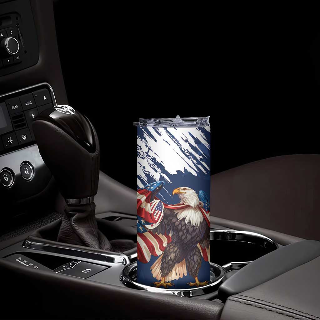 USA Rugby Skinny Tumbler Powerful Eagle Grunge Brush Style - Blue - Wonder Print Shop