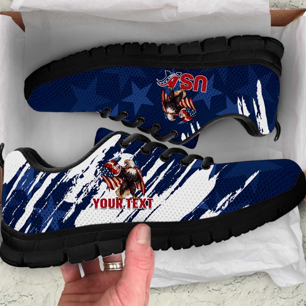 Personalized USA Rugby Sneakers Powerful Eagle Grunge Brush Style - Blue - Wonder Print Shop