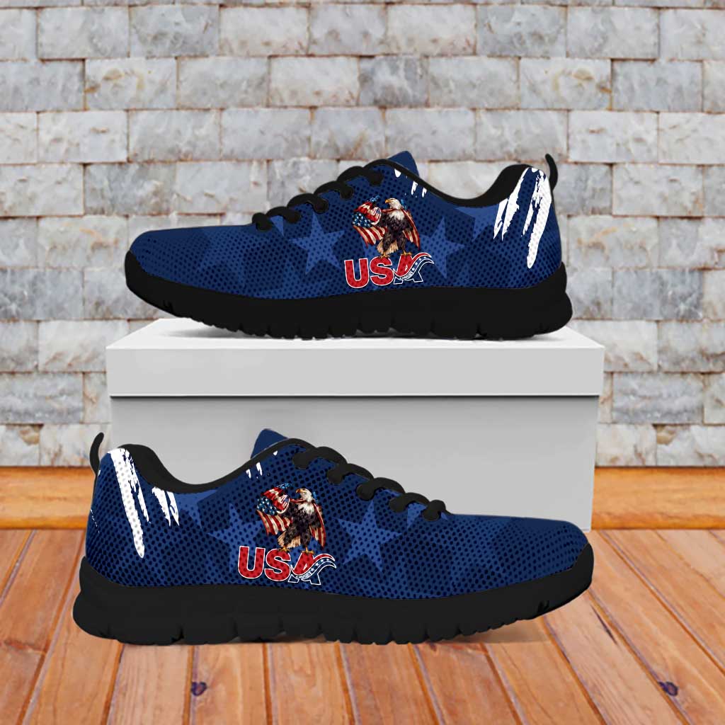 Personalized USA Rugby Sneakers Powerful Eagle Grunge Brush Style - Blue - Wonder Print Shop
