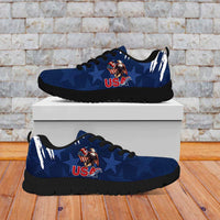 Personalized USA Rugby Sneakers Powerful Eagle Grunge Brush Style - Blue - Wonder Print Shop