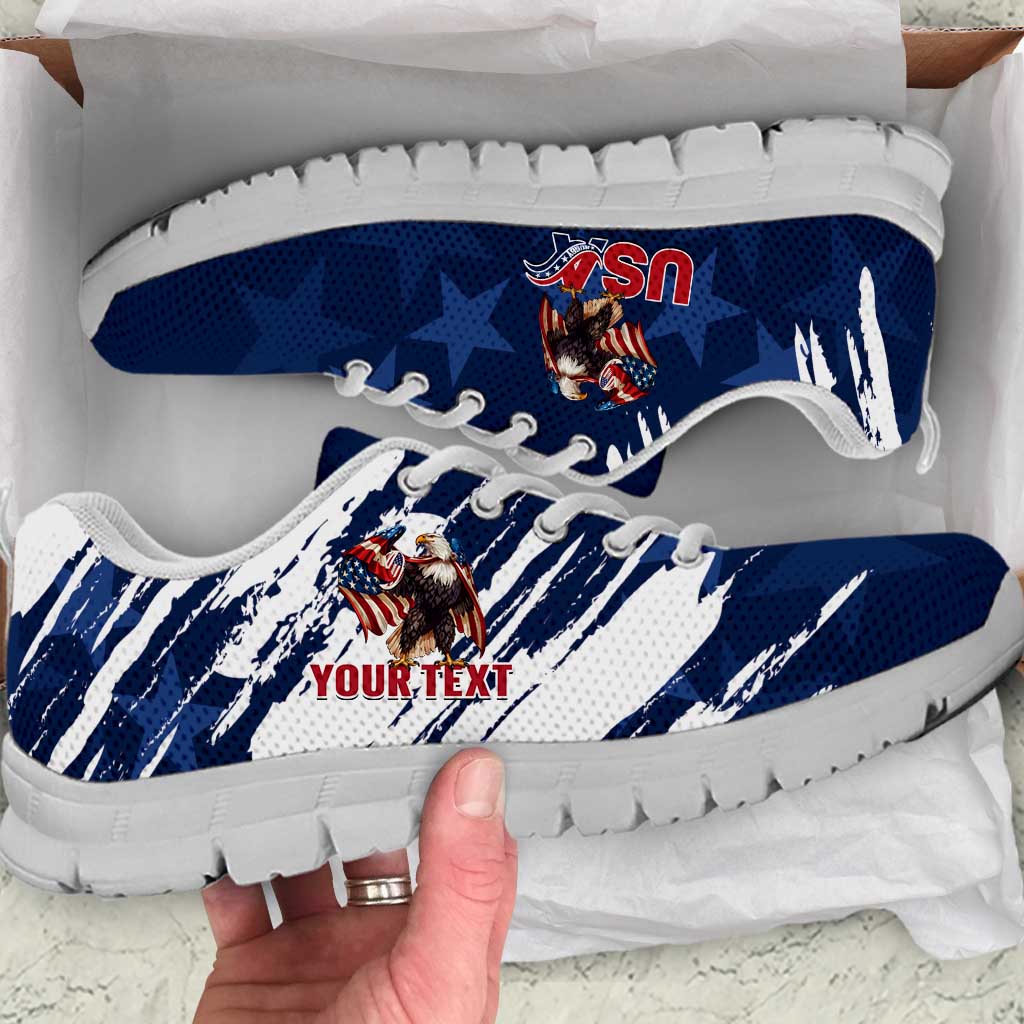 Personalized USA Rugby Sneakers Powerful Eagle Grunge Brush Style - Blue - Wonder Print Shop
