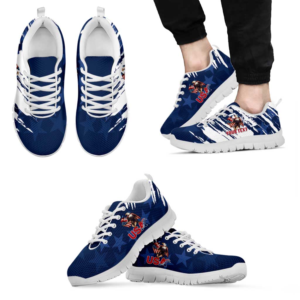 Personalized USA Rugby Sneakers Powerful Eagle Grunge Brush Style - Blue - Wonder Print Shop