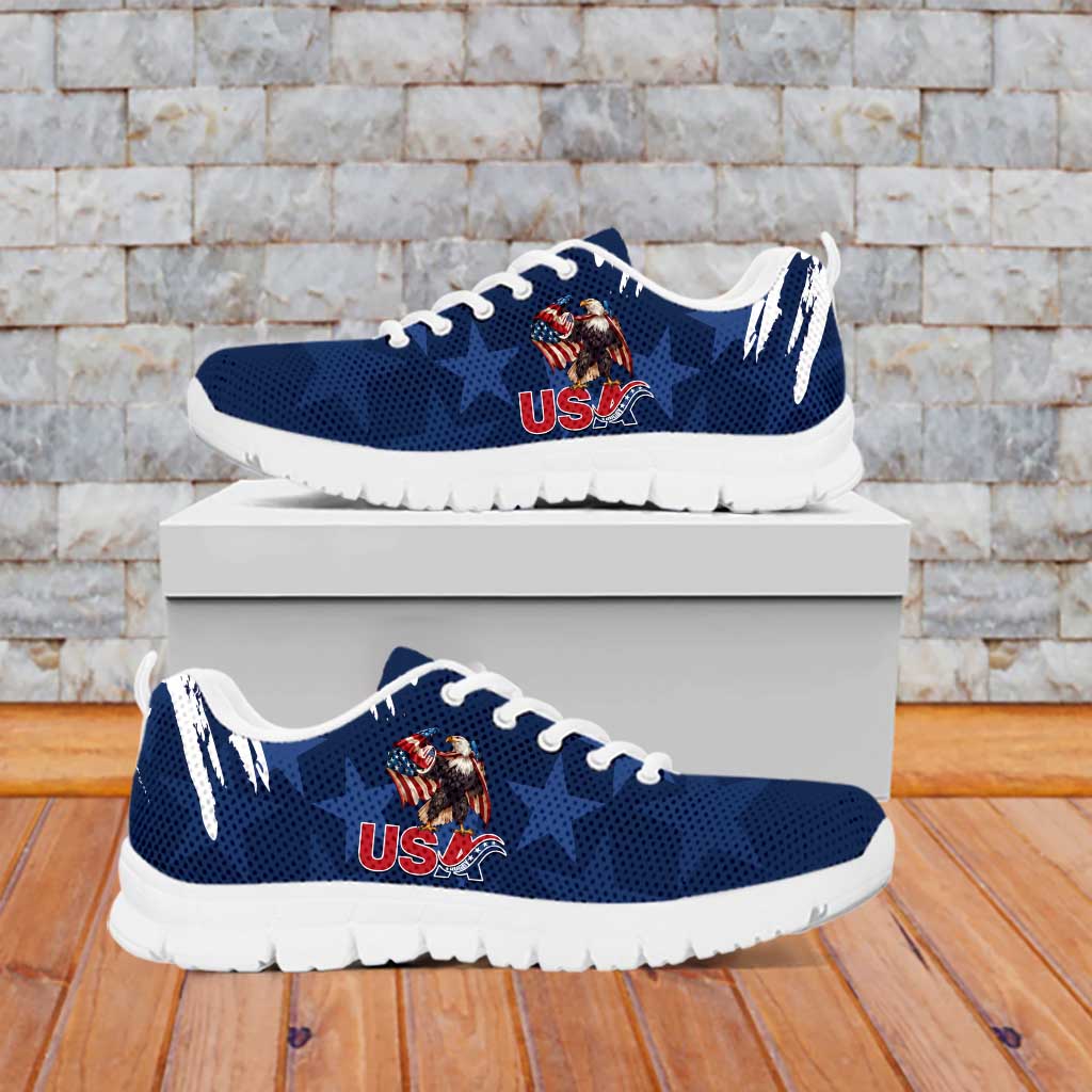 Personalized USA Rugby Sneakers Powerful Eagle Grunge Brush Style - Blue - Wonder Print Shop