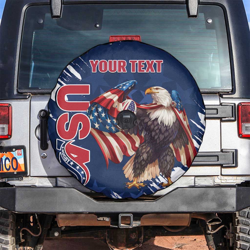 Custom USA Rugby Spare Tire Cover Powerful Eagle Grunge Brush Style - Blue - Wonder Print Shop