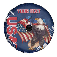 Custom USA Rugby Spare Tire Cover Powerful Eagle Grunge Brush Style - Blue - Wonder Print Shop